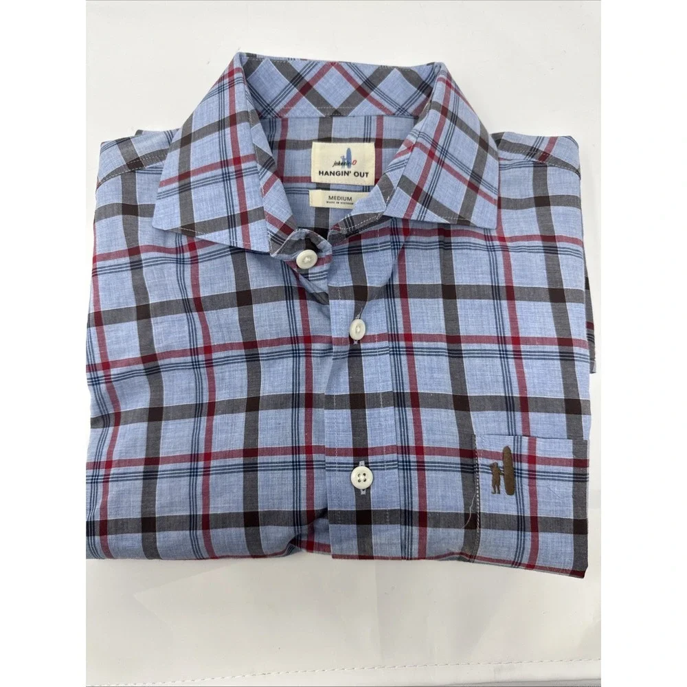 Johnnie-O Men's Hangin Out Shirt Large Blue Plaid, Long Sleeve, Button-Up Size M - Picture 5 of 5